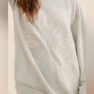 We The Free Swan Embroidered Sweater - Light Gray